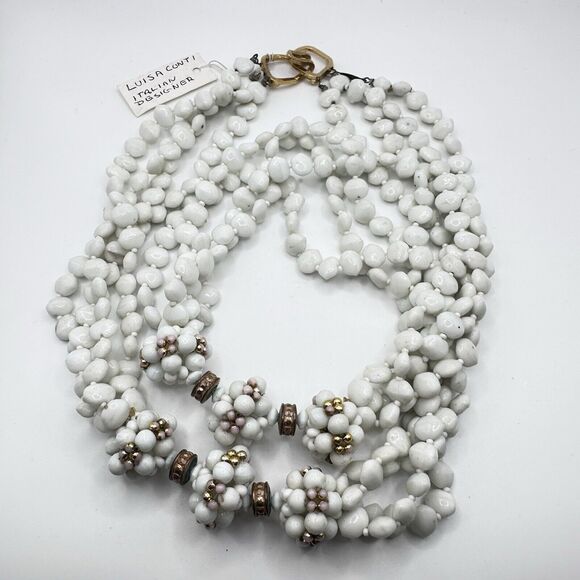 Luisa Conti Milk Glass Necklace Vintage 1970’s Italian Designer 4 Strand FLAWED - Picture 11 of 16